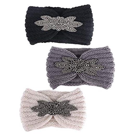 BOOMTOP 3pz fasce per capelli invernali donna ragazza fasce elastiche turbante in tessuto lana accessori invernali decorazione capelli fasce invernali donna