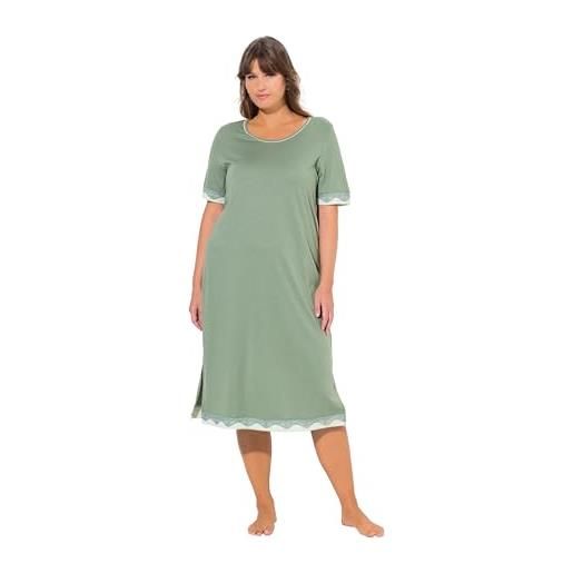 Ulla Popken camicia da notte da donna, con bordi in pizzo, girocollo, mezza manica, cachi, 50-52