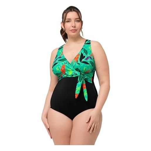 Ulla Popken costume da bagno violetta, cintura addominale, foglie in acqua 827767 intero, nero, 54 donna