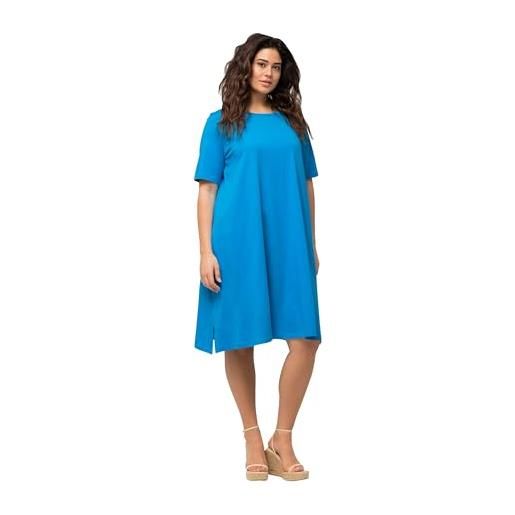 Ulla Popken, abito da donna, taglie grandi, in jersey, linea a, girocollo, mezza manica, blu, 52-54