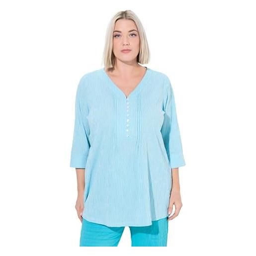 Ulla Popken bubble-tunika, herzausschnitt, biesen, 3/4-arm tunica, acqua profonda, 56/58 donna