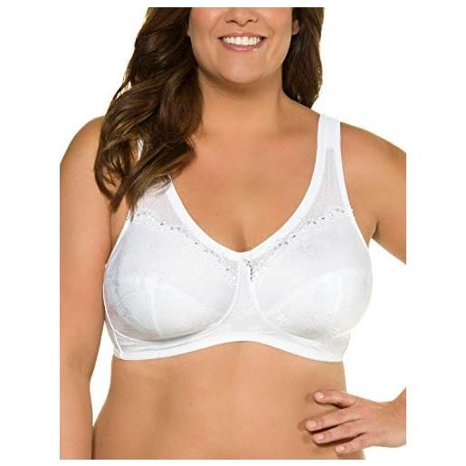 Ulla Popken reggiseno da donna taglie forti fino a 130 g, reggiseno di sollievo, imbottito e senza ferretto, pizzo, spalline larghe, nessun taglio 659343, bianco, 115f