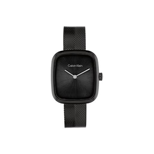 Calvin Klein orologio con movimento al quarzo a due lancette da donna collezione ck adore con cinturino in maglia metallica in acciaio inossidabile nero - 25100100, black