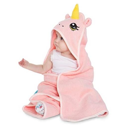 corimori 1846 asciugamano 100% cotone bambini neonati extra morbido assorbente accappatoio con cappuccio unicorno, rosa