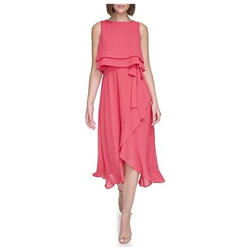 Jessica Howard women's popover midi chiffon sleevless-guest of wedding dress, cherry, 14