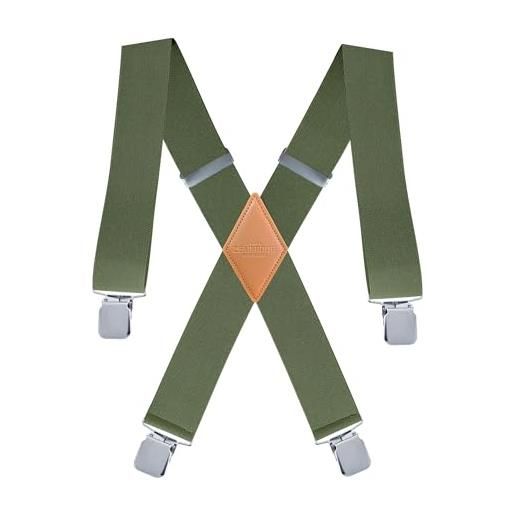 ZEAIFROOG bretelle per uomini o donne. Clip resistenti a forma di x, larghe 5,1 cm, tra cui nero e rosso, adatte per vigili del fuoco. , verde, taglia unica