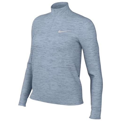 Nike w nk swift elmnt df uv hz top maglia a maniche lunghe, blu/argento lucido, l donna