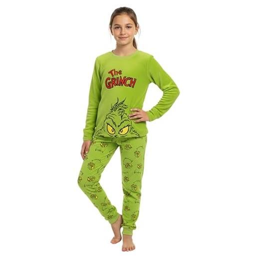 sarcia.eu grinch - pigiama da bambino, in pile, a maniche lunghe, per l'inverno, per natale, verde, 170 cm