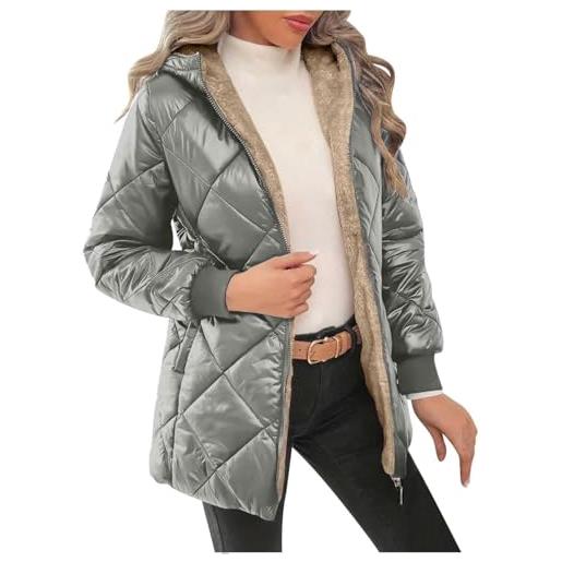 ORANDESIGNE giacca invernale lucida cappotto da donna con fodera in pile piumino giacca trapuntata di media lunghezza a grigio chiaro xl