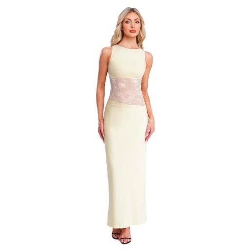 Zaldita abito lungo cerimonia da donna elegante senza maniche in tinta unita vestito aderente senza schiena in pizzo per festa matrimonio banchetto nuziale nero s