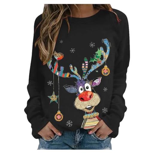 Generico maglione natalizio donna felpa cotone maglietta con scollo a v e manica lunga camicia stampa albero di natale tunica casual camicetta pullover top invernale da merry christmas divertente