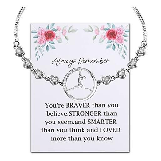 BNQL collana con ciondolo a forma di ginnastica, idea regalo per ragazze, con scatola portagioie, acciaio inox