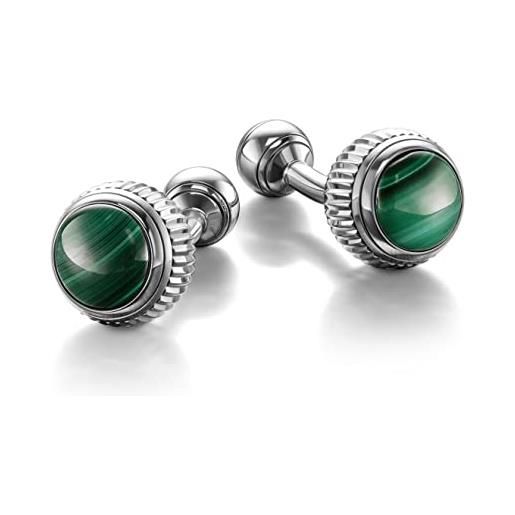 Colibri - gemelli da uomo hamilton - gemelli da polso di design con inserti in malachite verde naturale - chiusura a sfera - acciaio inossidabile lucido - confezione regalo