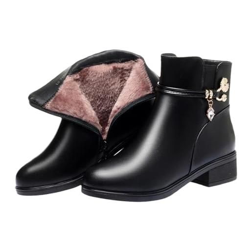 Edelaura stivali da neve eleganti da donna foderati caldi stivaletti invernali monocromatici impermeabili in pelle con cerniera e tacco blocco comodi per il tempo libero