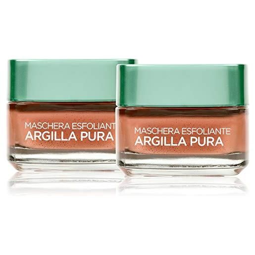 L'Oreal Paris l'oréal paris trattamenti detergenza maschera per il viso, argilla pura esfoliante con alghe rosse, leviga e ristringe i pori del viso, 50 ml, 1 confezione da 2 pezzi