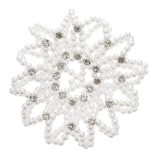 FOMIYES data [ scaldacollo elastico per chioma perle e strass, rete copri chignon attraente per feste e spettacoli, accessorio chioma pratico per danza e sport