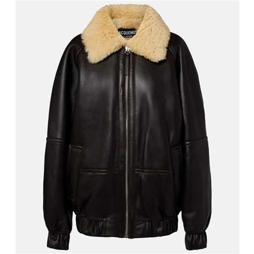 Jacquemus bomber bombardier in pelle con shearling