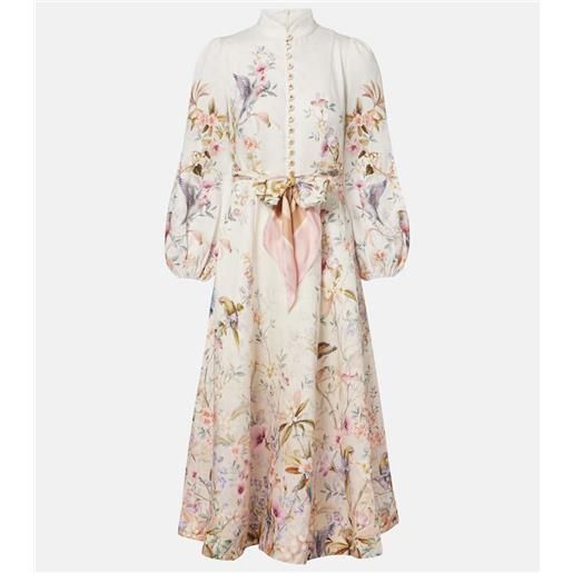 Zimmermann abito midi rebellion in lino con stampa