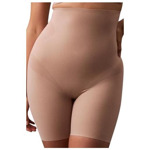 Calvin Klein donna pantaloncini shapewear mid thigh short forte effetto modellante, beige (cedar), m