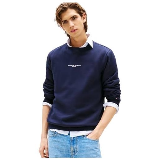 Tommy Hilfiger uomo felpa logo crewneck scollo rotondo, blu (desert sky), xxxl