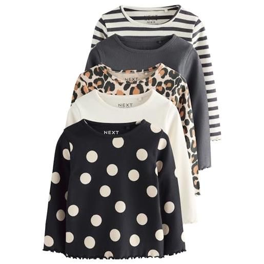 NEXT ragazza confezione da 5 top a coste a manica lunga nero/bianco 18 mesi