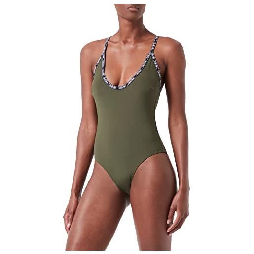 Calvin Klein racerback one. Piece kw0kw01919 costume da bagno con schiena a incrocio, verde (crocodile green), s donna