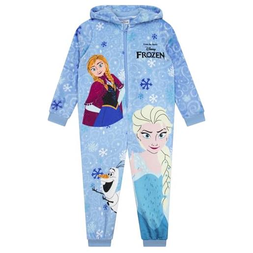 Disney pigiama inter frozen, pigiama bambina elsa e anna, pigiama intero pile, blu 5-6 anni
