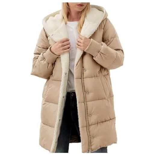 Generisch cappotti invernali da donna giacche lunghe con fodera in pile sherpa, caldi, antivento, parka a maniche lunghe con cappuccio, cachi, s