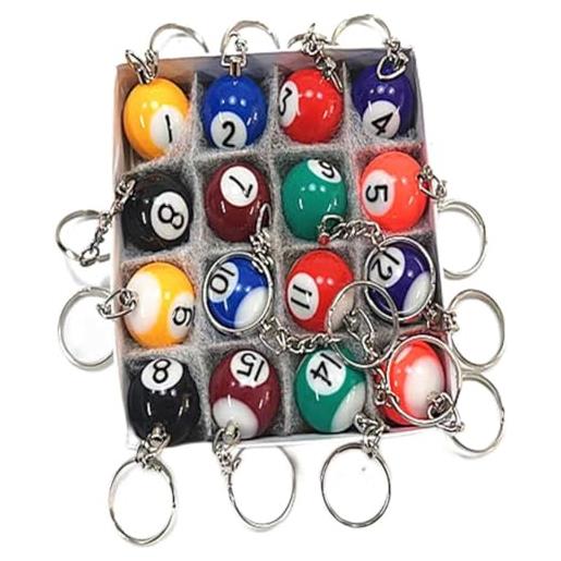 ZAMETTER 16 portachiavi in resina da biliardo, portachiavi colorati da biliardo, numeri fortunati, portachiavi a tema sportivo da 25 mm