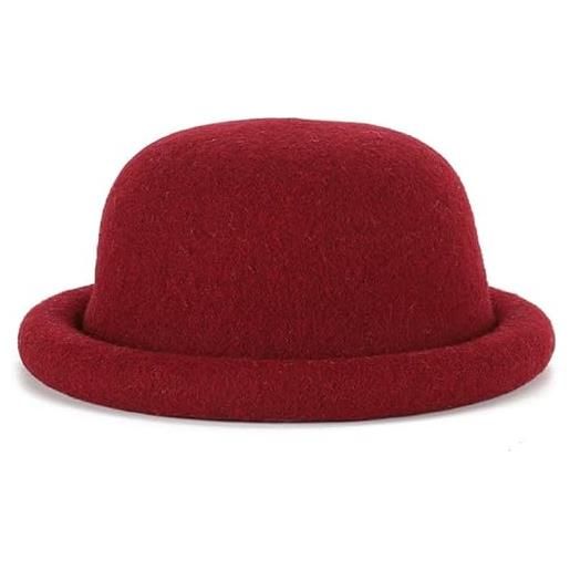 BAIMORE cappello a bombetta vintage da donna, tinta unita, orlo arrotolato in feltro di lana, cappello alla pescatora, vino rosso, taglia unica