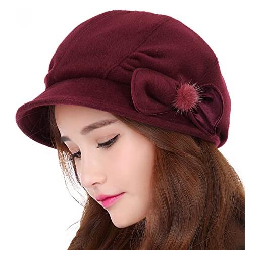 Dunxiles cappello basco invernale da donna cappello da pescatore in lana da donna cappello da pittore invernale con fiocco berretto classico francese - fashion lady, berretto in pelle