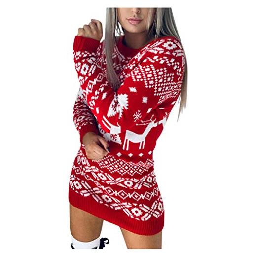 Generic nuovo 2025 abiti di natale elegante donna maglione o fiocco di neve pullover dress collo natale maglia vestito da donna manica corta maxi abito, nero , m