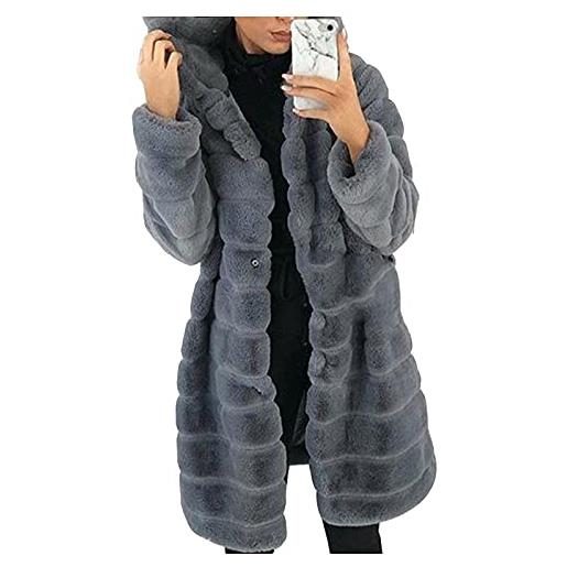 KHIRVWL giubbotto donna invernale giacca con cappotto parka con cappuccio in pelliccia sintetica ispessita mea lunghezza esterno cappotto invernale donna elegante a maniche lunghe donna