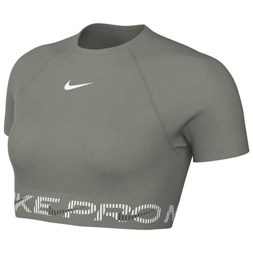 Nike top corto a manica corta con grafica dri-fit pro - donna, light army/cargo khaki/white, hm6369-320, xs