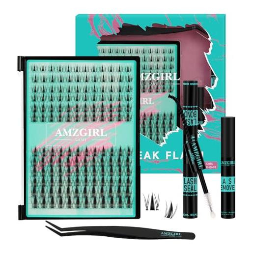 AMZGIRL LASH manga - kit di 144 extension per ciglia finte, con nastro invisibile, solvente e applicatori (kit da 8-16 mm, colore: nero)