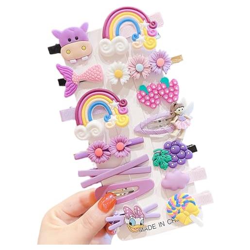 OTKARXUS fermagli per capelli per ragazze, 14 fermagli per capelli a forma di fiore e frutta, colore viola, per bambine, accessori per capelli per bambine, regalo di compleanno, natale, festa dei bambini