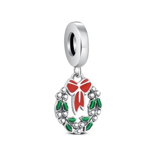 KEQ charm in argento sterling 925 con ciondolo a forma di natale, per braccialetti pandora moments, regalo di natale per donne, argento sterling, zircone