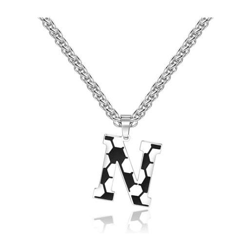 Lantine collana con lettere da calcio, a-z, con ciondolo a forma di calcio, in acciaio inox, 55 cm, acciaio inossidabile