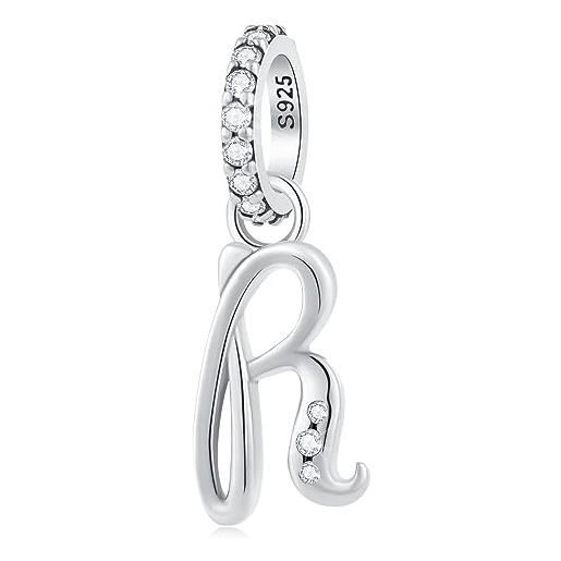 GLOWDAS lettera r charms alfabeto ciondolo, 925 argento sterling iniziale r ciondoli cz perlina fit pandora riflessioni collana braccialetto con letra, regali per i nonni/pensione