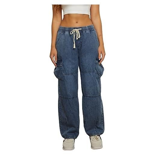 Unotobe y2k pantaloni cargo uomo neri larghi boyfriend baggy jeans donna vita alta tasche multiple