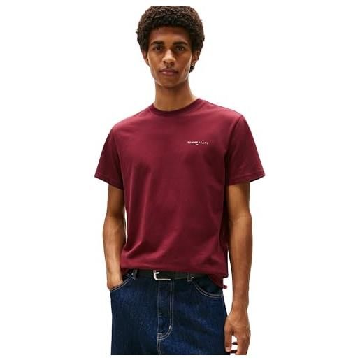 Tommy Jeans uomo t-shirt maniche corte linear chest tee slim fit, blu (soft sapphire), xs