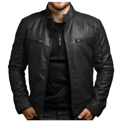 GaoLeAve primavera estate abbigliamento uomo giacca di pelle uomo stand collar punk cappotto di pelle uomo primavera e autunno giacca di pelle, nero , xl