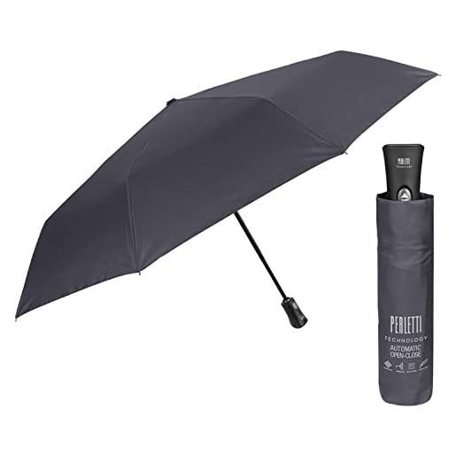 PERLETTI ombrello pieghevole antivento uomo - ombrellino compatto resistente ultra leggero adulto - ombrello apertura e chiusura automatica da viaggio - diametro 104 cm (antracite)