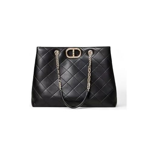 TWINSET ACTITUDE borsa shopper effetto pelle di vitello liscio nappato morbido con trapuntatura check, chiusura con girello in metallo a forma di oval t. Doppio manico scorrevole in catena con element