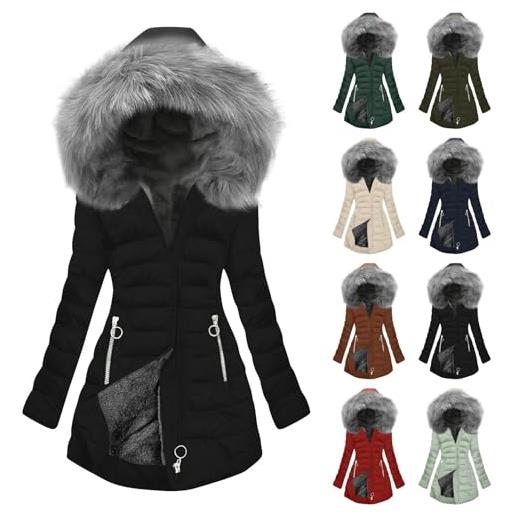 MJGkhiy piumino donna con cappuccio lungo invernale caldo pile parka con tasche elegante giubbotto lunghe casual antivento giacca imbottita taglie forti cappotto trapuntato comodo cappotti lunghi