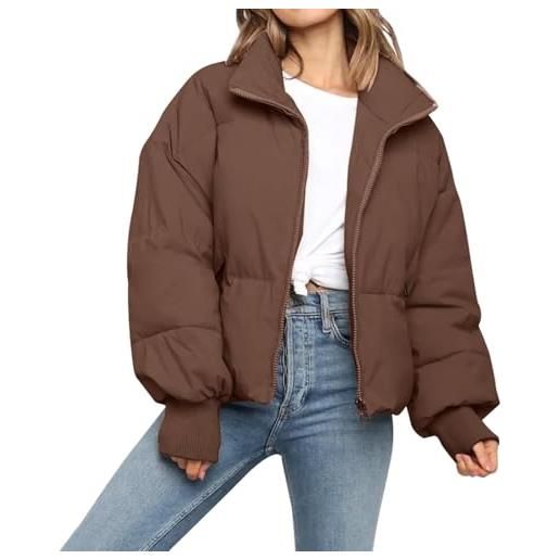 SXGYH piumino da donna invernale corto cappotto casual trapuntato a maniche lunghe con zip giù giacche capispalla, verde scuro, large