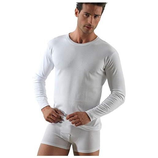 ROSSOPORPORA, 6 paia di maglia intima uomo a manica lunga e collo a giro in caldo cotone interlock. Bianco taglia 6