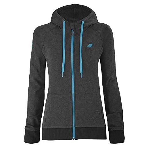 Babolat giacca con cappuccio da donna con zip exercise hood grigio chine/blu pe 2021, grigio, xs