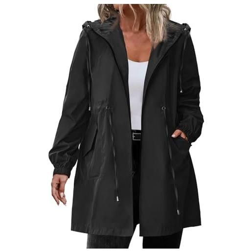 Cocila giacca antipioggia da donna taglie forti lunga leggera con cappuccio e cappotto invernale elegante black xl camicia elegante invernale gilet piumino lungo tre quarti