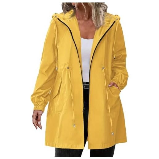 Cocila giacca antipioggia da donna taglie forti lunga leggera con cappuccio e cappotto invernale elegante yellow xxxxxl giubbotto invernale pelliccia giubbino chiodo pelle